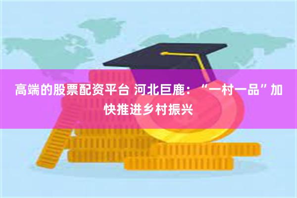 高端的股票配资平台 河北巨鹿：“一村一品”加快推进乡村振兴